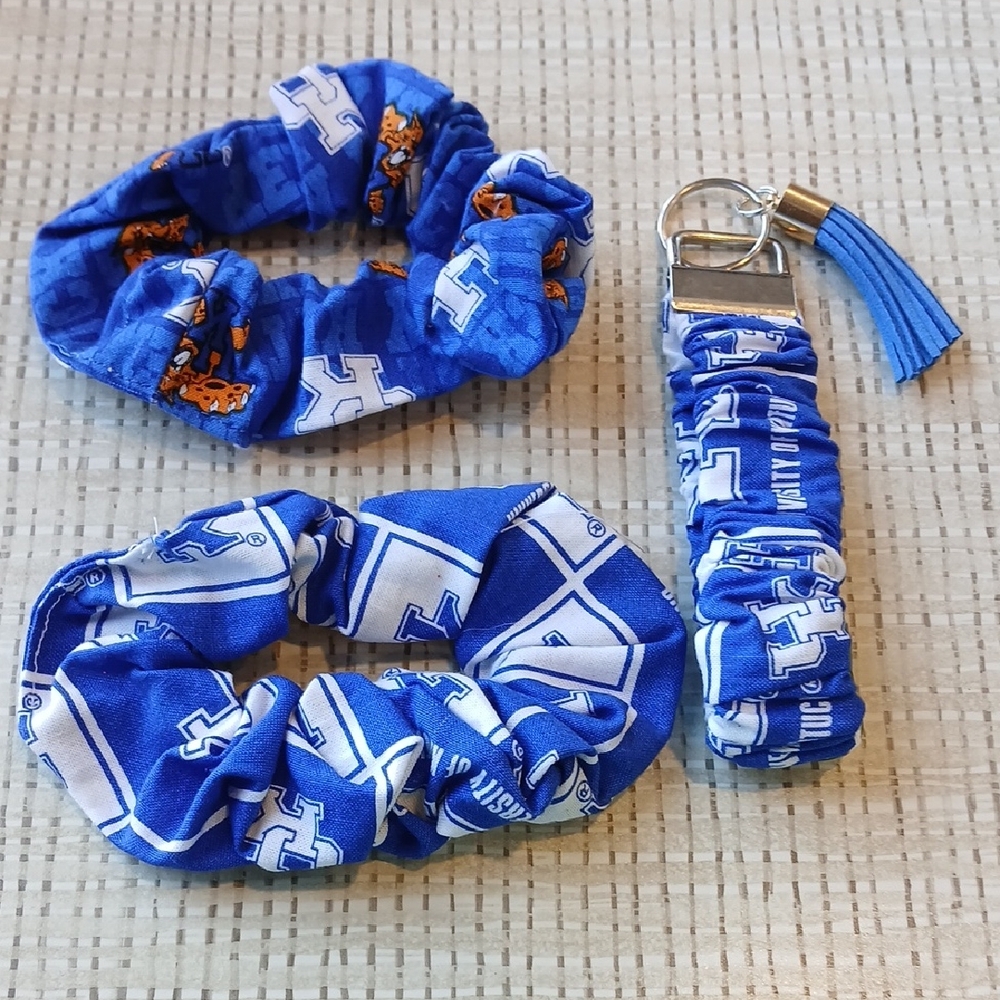 University of Kentucky Blue Patterned Scrunchie and Keychain Set